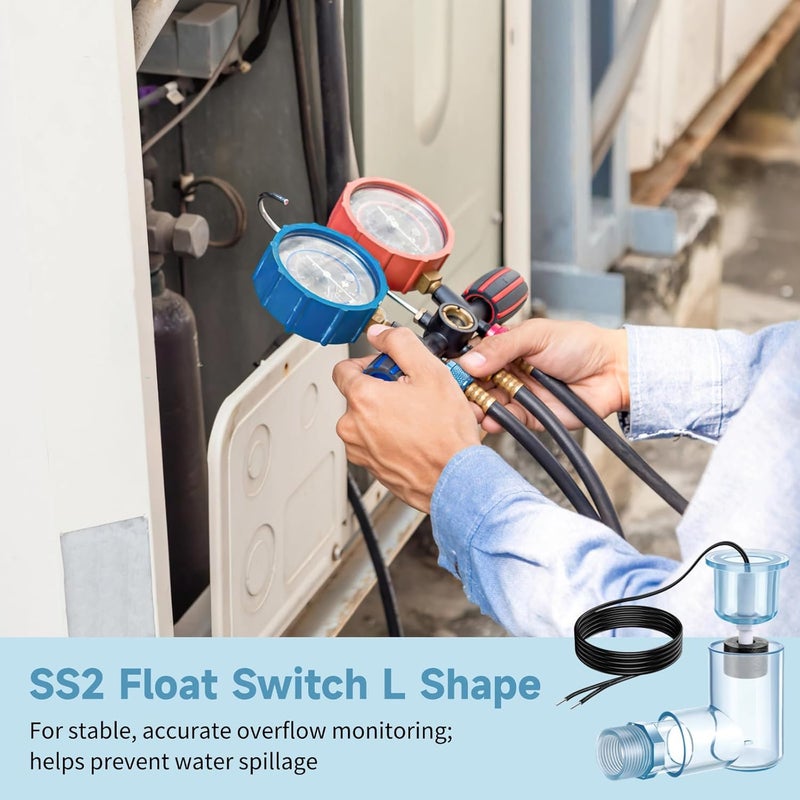 yeesport 6 PCS SS2 AC Float Switches, L Shape AC Float Switch with 3/4 in Adapter & 6 Ft Wire, Water Level Sensor Switch for Air Conditioner Drain, Condensate Overflow Detection, HVAC Safety Accessory - Image 2